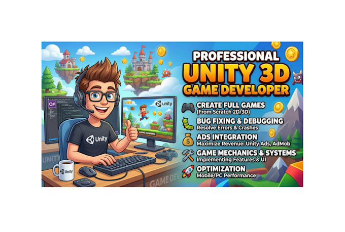 develop, fix bugs and optimize your unity 3d game